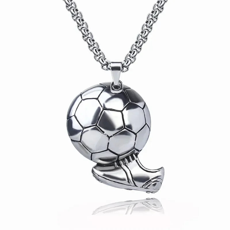 Fashion Soccer Shoe Sneaker Pendant Necklace Football Stainless Steel Ball Chain Necklaces for Men Hip Hop Sports Charm Jewelry