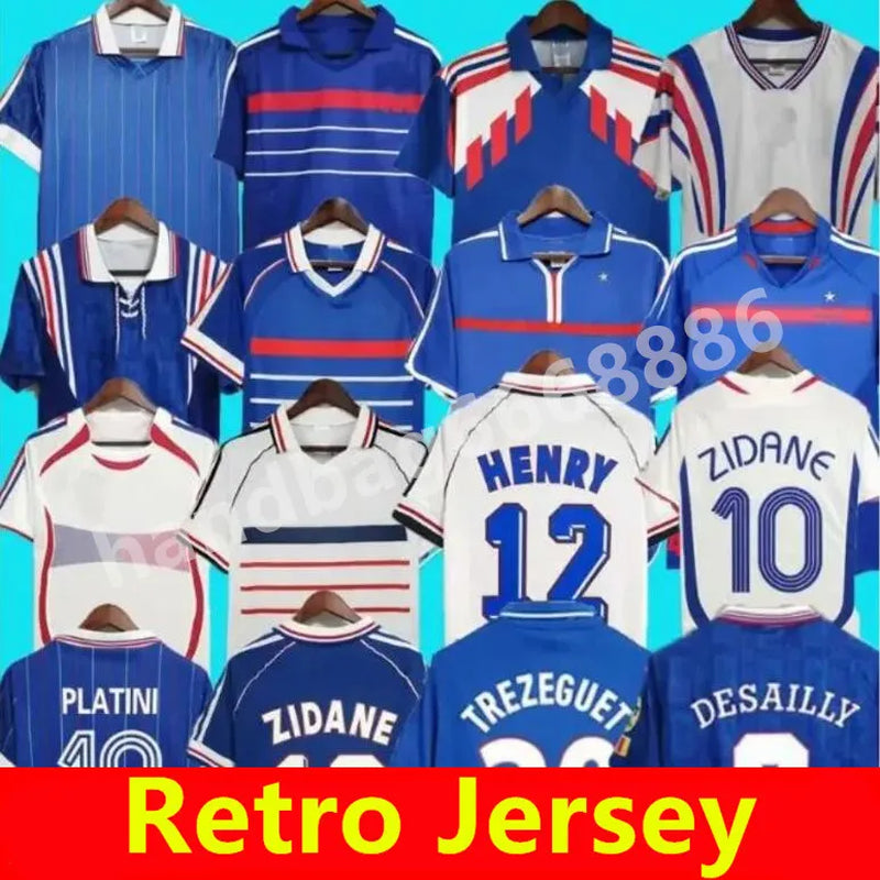 1998 Retro Frenchjerseys 1982 84 90 96 98 00 04 2006 ZIDANE HENRY MAILLOT DE FOOT REZEGUET Football Shirt Francia Classic Vintage Jersey