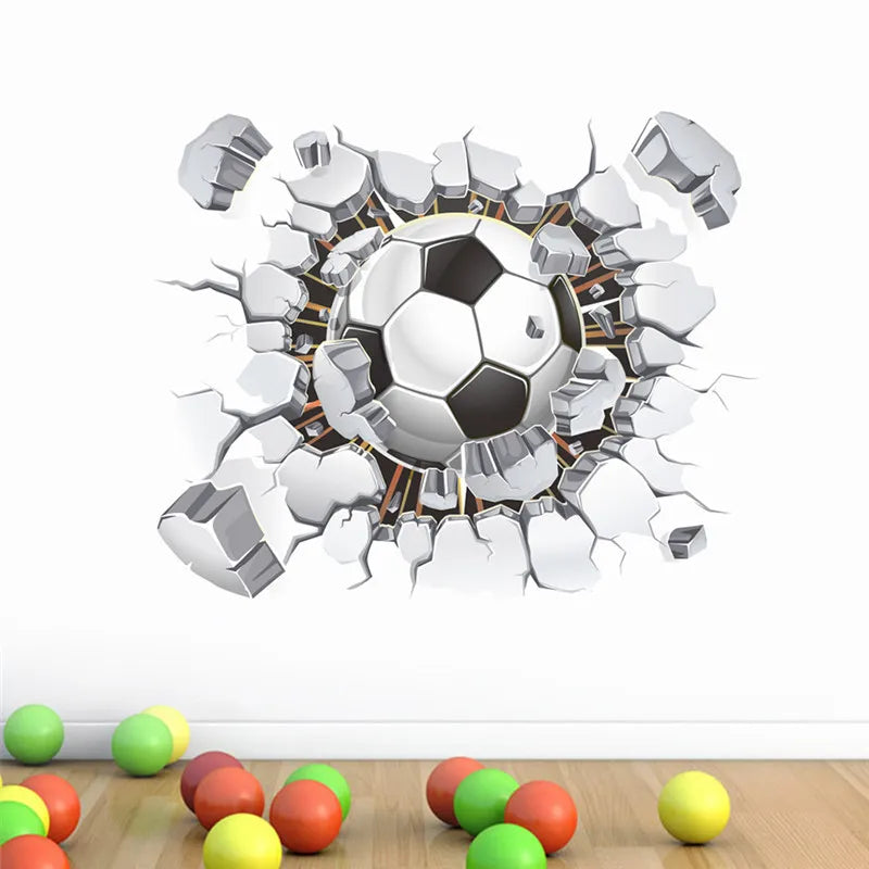 3D Window Blue Football Soccer Wall Stickers for Kids Rooms Living Room Bedroom Wall Decals Boys Room Decoration Gift