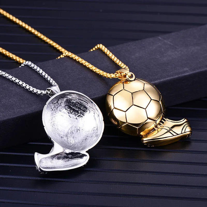 Fashion Soccer Shoe Sneaker Pendant Necklace Football Stainless Steel Ball Chain Necklaces for Men Hip Hop Sports Charm Jewelry