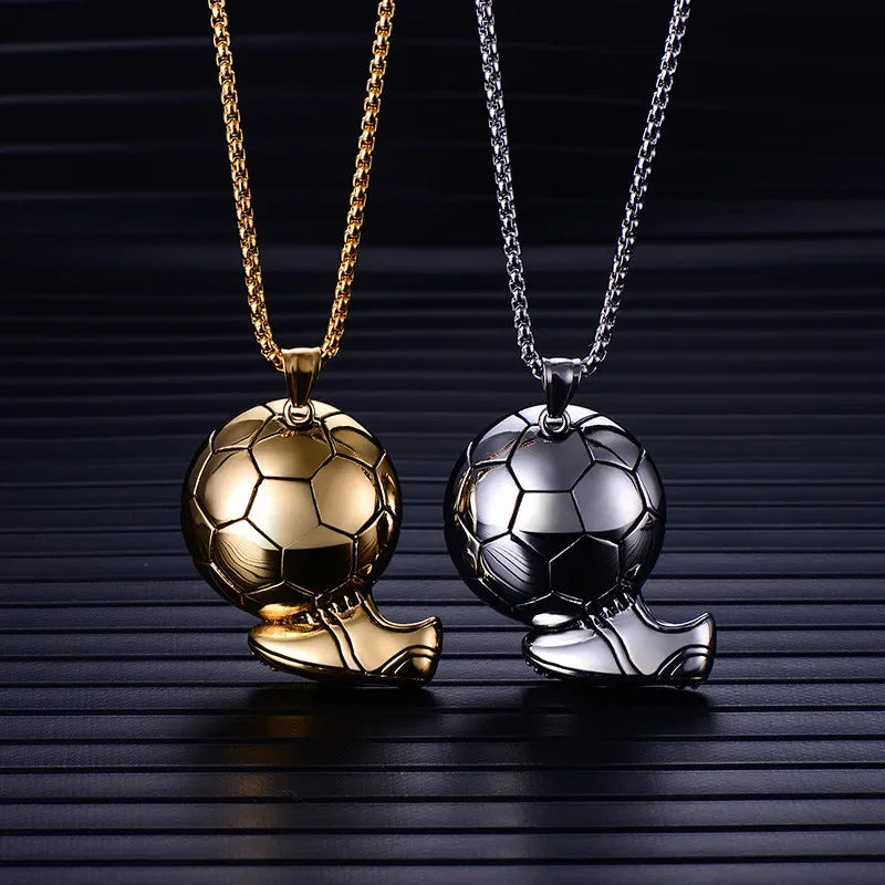 Fashion Soccer Shoe Sneaker Pendant Necklace Football Stainless Steel Ball Chain Necklaces for Men Hip Hop Sports Charm Jewelry