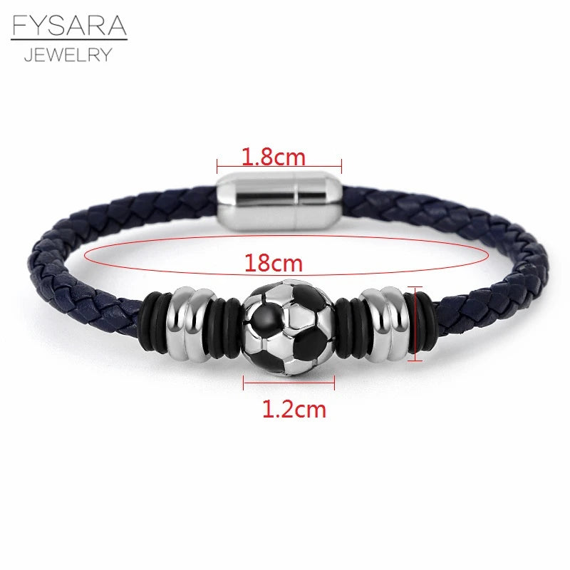 Casual Sport Football Charm Bracelets for Women Men Player Soccer Fan'S Leather Rope Bracelet Stainless Steel Jewelry