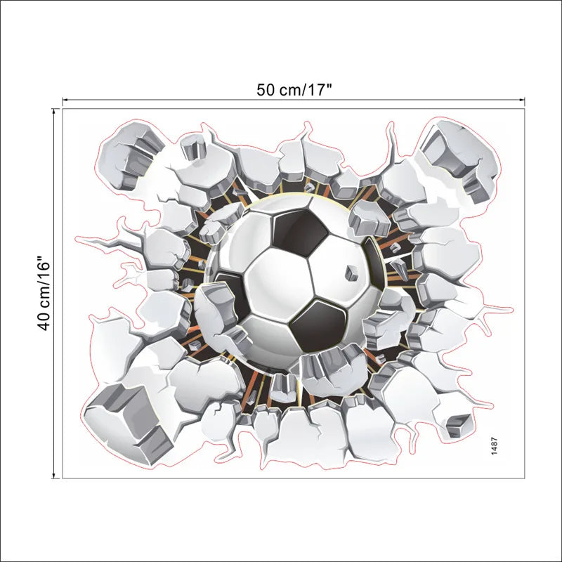 3D Window Blue Football Soccer Wall Stickers for Kids Rooms Living Room Bedroom Wall Decals Boys Room Decoration Gift