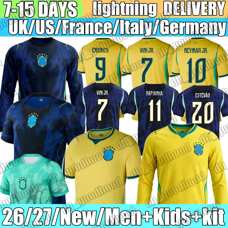 Brazil Jersey 2026 Worldcup NEYMAR JR Raphinha Cunha Martinelli Soccer Jerseys Guimaraes Marquinhos Casemiro Paqueta Martinelli 26 27 Football Shirt Mens Kids Kit