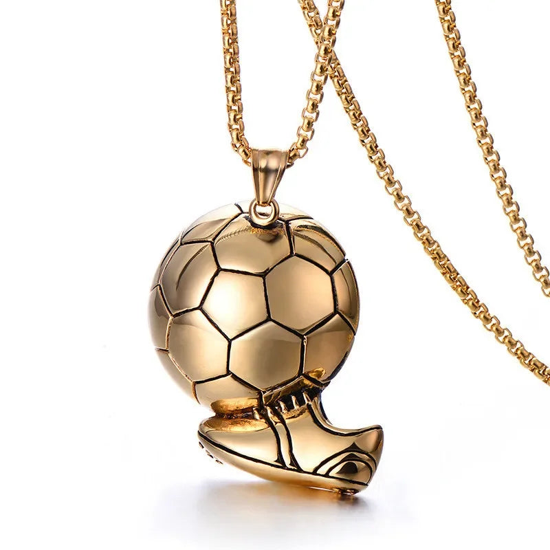 Fashion Soccer Shoe Sneaker Pendant Necklace Football Stainless Steel Ball Chain Necklaces for Men Hip Hop Sports Charm Jewelry