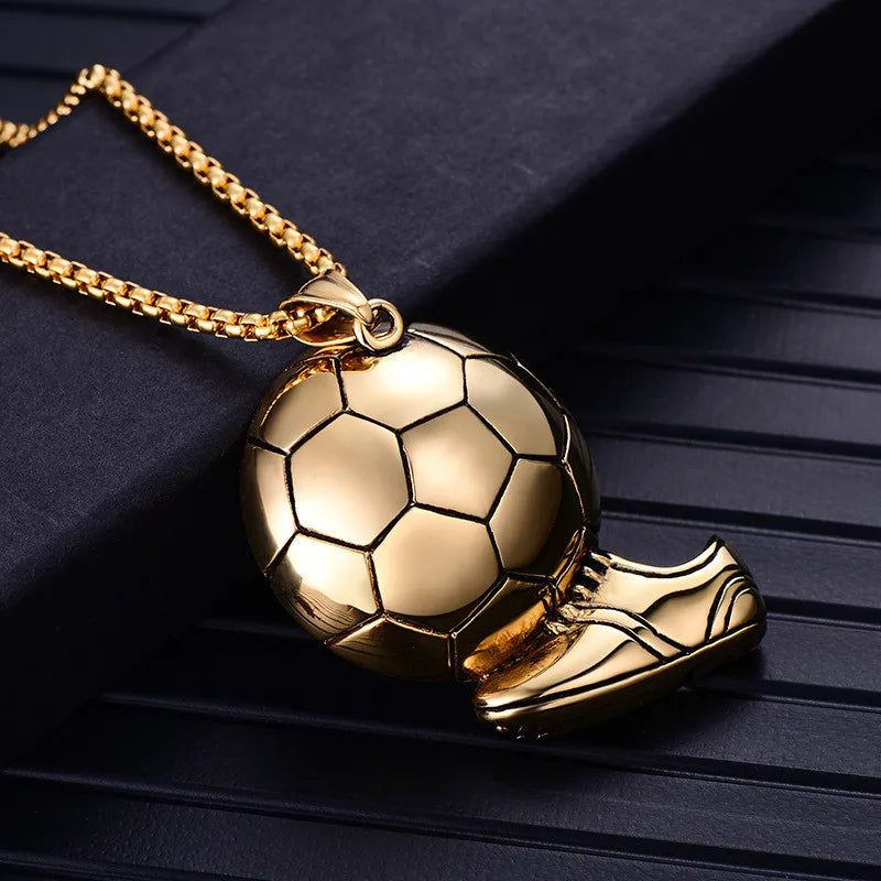 Fashion Soccer Shoe Sneaker Pendant Necklace Football Stainless Steel Ball Chain Necklaces for Men Hip Hop Sports Charm Jewelry